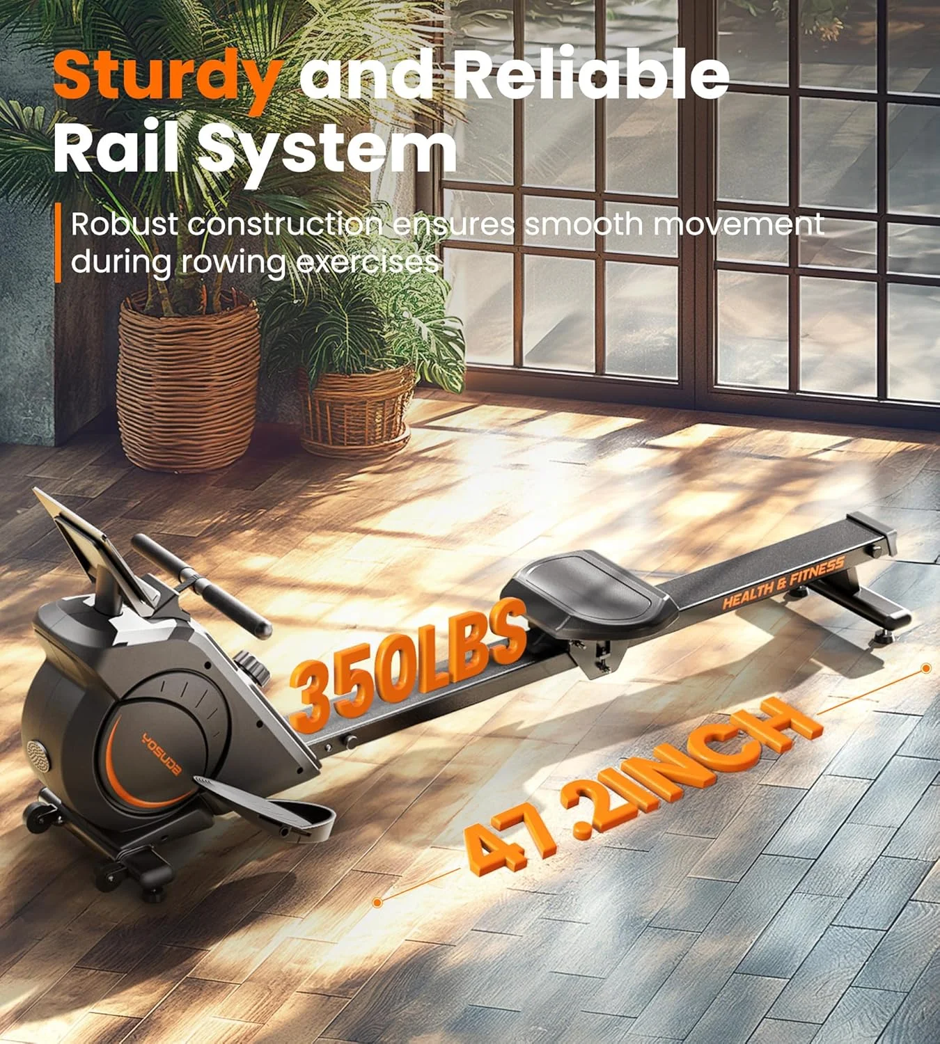 Bluetooth App Supported Home Rowing Machine Comfortable Seat Cushion Tablet Holder 350 LB Weight Capacity Foldable Rower 350 Lbs