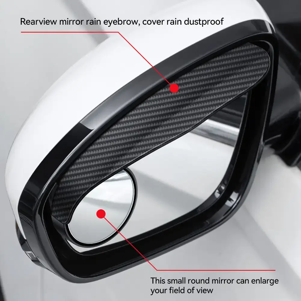 Car Rearview Mirror Visor 2Pcs Universal Rain Eyebrow Blind Spot Mirror 360 Degrees