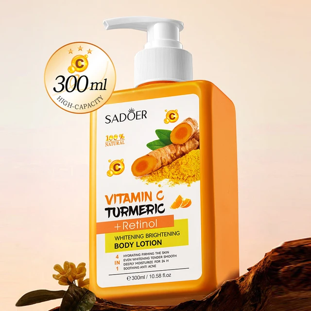 300ml Crema per il corpo alla curcuma Macchie scure Lozione sbiancante Vitamina C Crema idratante per il viso Tenera rassodante Cura della pelle del corpo 1