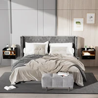 Настенная плавающая тумбочка, однослойный ящик, прикроватная тумбочка с розеткой 1 переменного тока/2 светодиодная подсветка USB, черный — изображение 2