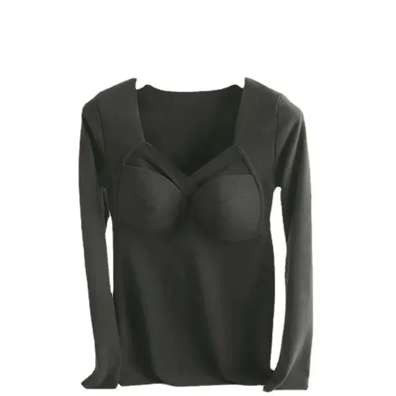 6pcs Thermal Underwear with Chest Pads Autumn One-piece Underwear Winter Padded and Thickened Heating Long-sleeved Warm Clothes