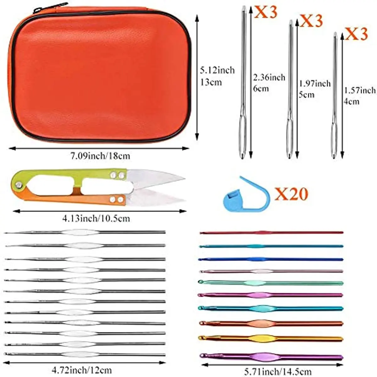 Crochet Hook Set, Crochet Needle Kit, Crochet Hook Kit with 12 Ergonomic  Crochet Hooks, Big Eye Blunt Needles, Stitch Markers and Crochet Hook Case