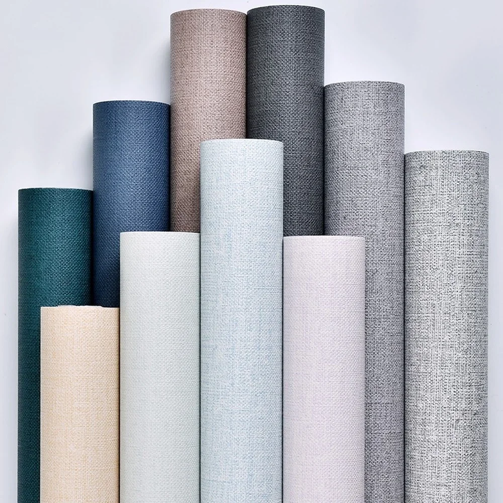 리넨 질감 홈 데코 자체 접착 DIY 벽지, 거실 침실 벽 데칼, PVC 비닐, 방수 접촉지