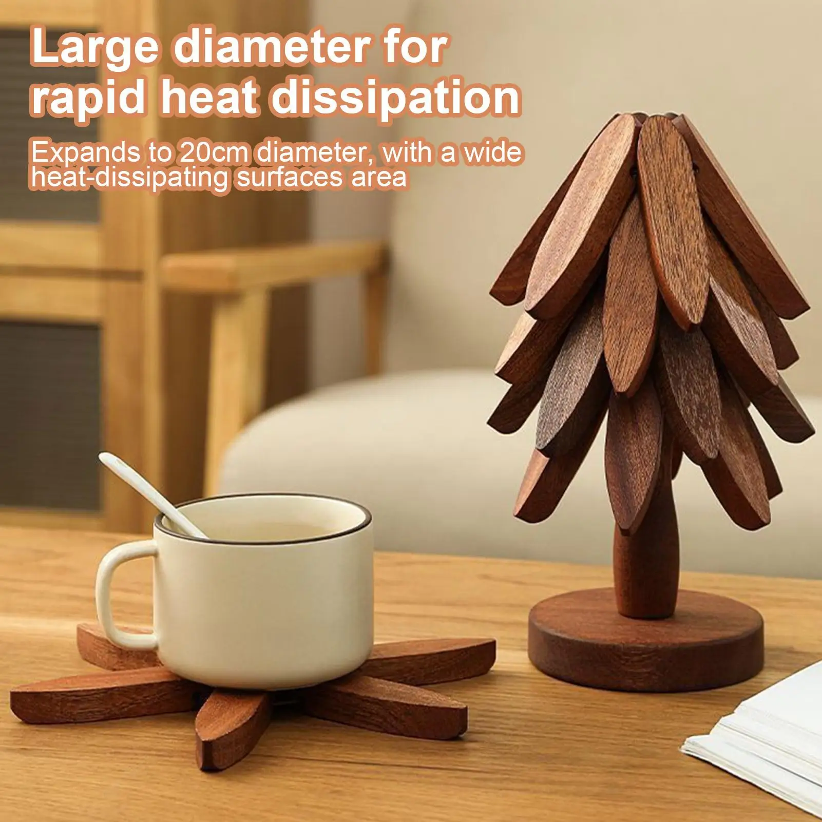 Wooden Non-Slip Cup Coaster Set Creative Christmas Tree Shaped Trivet Insulation Coaster 4pcs Foldable Kitchen Placemat