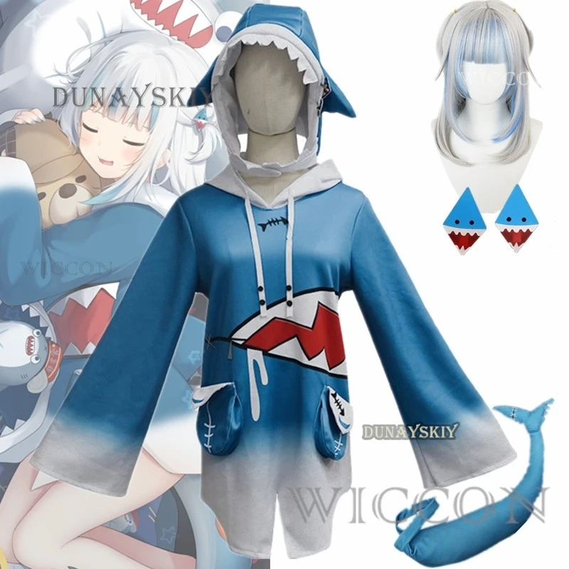 

Женский костюм для косплея Gawr Gura Shark, полный парик для косплея