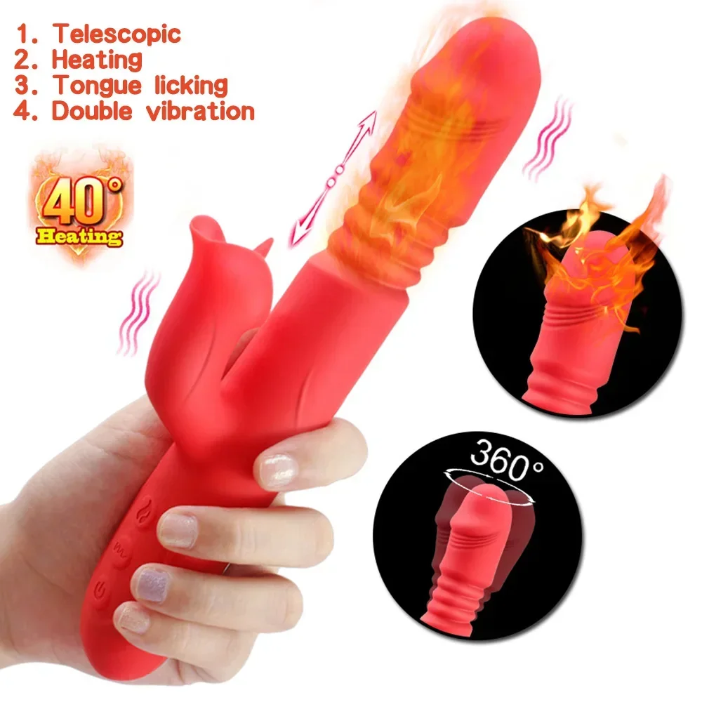 Warming And Telescopic Dildo Vibrators Sex Toys For Women 10 Mode Clitoris Tongue Vibrator With Female Anal Stimulator Sex Shop