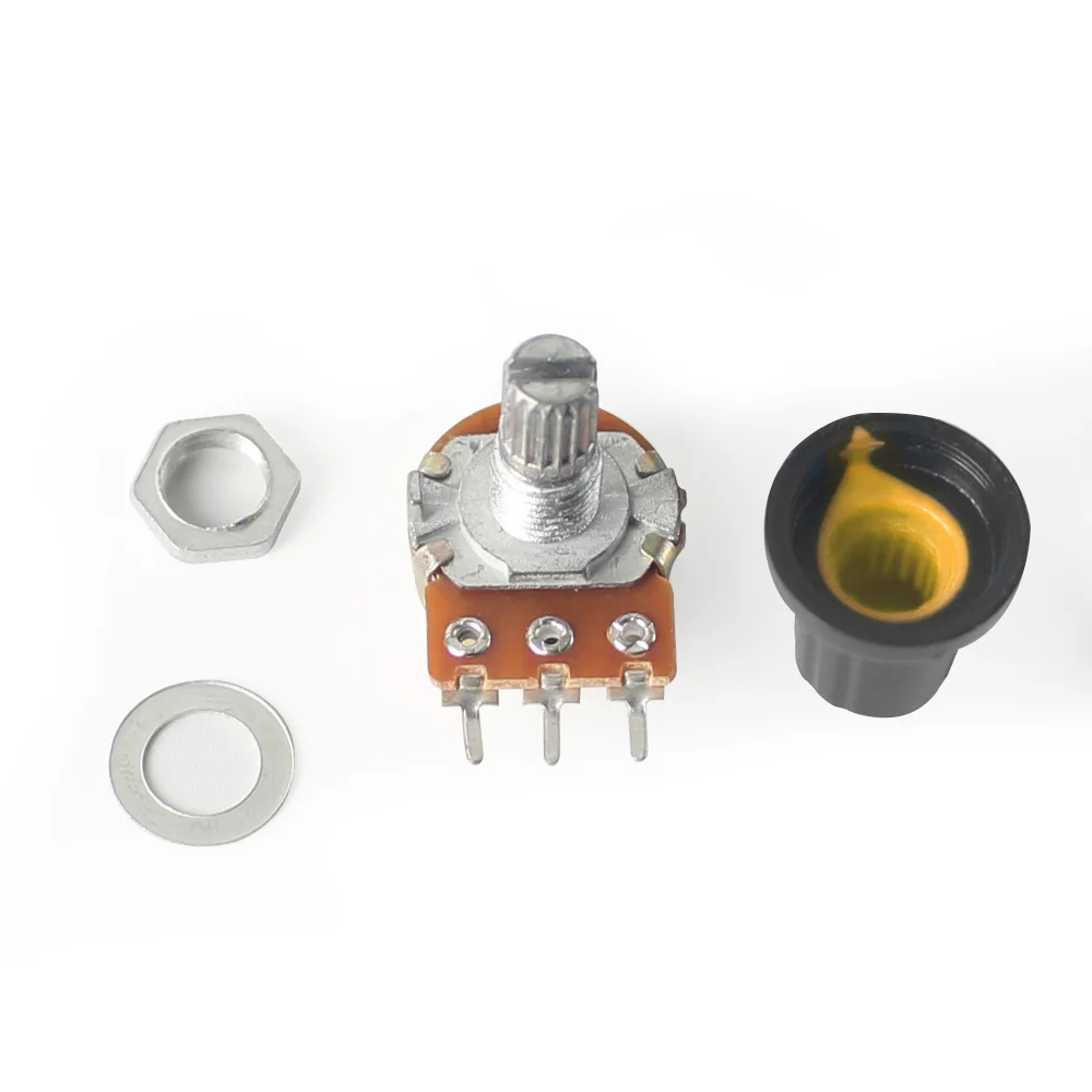 Potentiometer Kit 5PCS WH148 Potentiometer Linear Rotary Taper 3Pin 1K-1M Ohm Variable Resistors 15mm Shaft with Yellow AG2 Knobs Nuts and Washers linear potentiometer rotary potentiometer adjustable resistor potentiometer kit multiturn potentiometer potentiometer knobs trimmer potentiometer