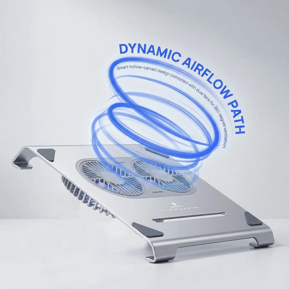 책상용 노트북 스탠드, 알루미늄 노트북 받침대, 12-17인치 노트북용 조용한 팬이 있는 인체공학적 컴퓨터 스탠드 노트북 쿨러