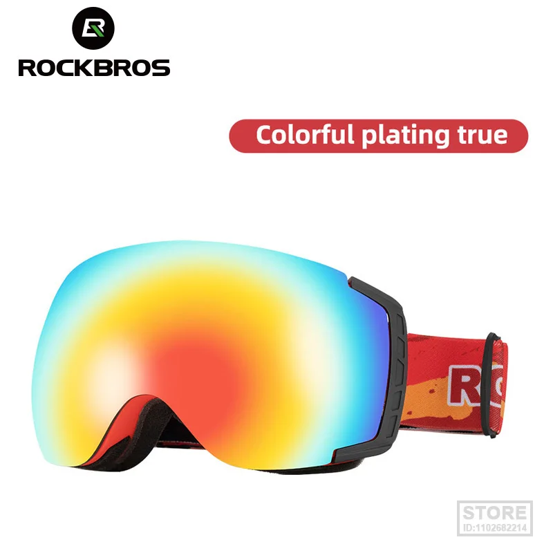 

ROCKBROS Ski Goggles Anti-fog Double Layer Lenses for Men and Women Color Changing Windproof Large Frame Snow Glasses Equipment