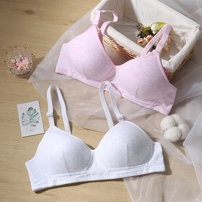 New Cotton Girl Underwear Top Push Up Bra Small Chest Decompression  Comfortable Without Steel Ring Bra + Panty Set Teenage Girls