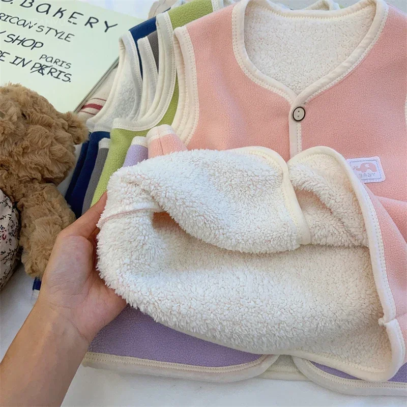Children Vest Winter Double Sided Plush Warm Baby Vests Autumn Wearing Cartoon Animal Children Plush Thick Vest Cute Boys Girls Waistcoats