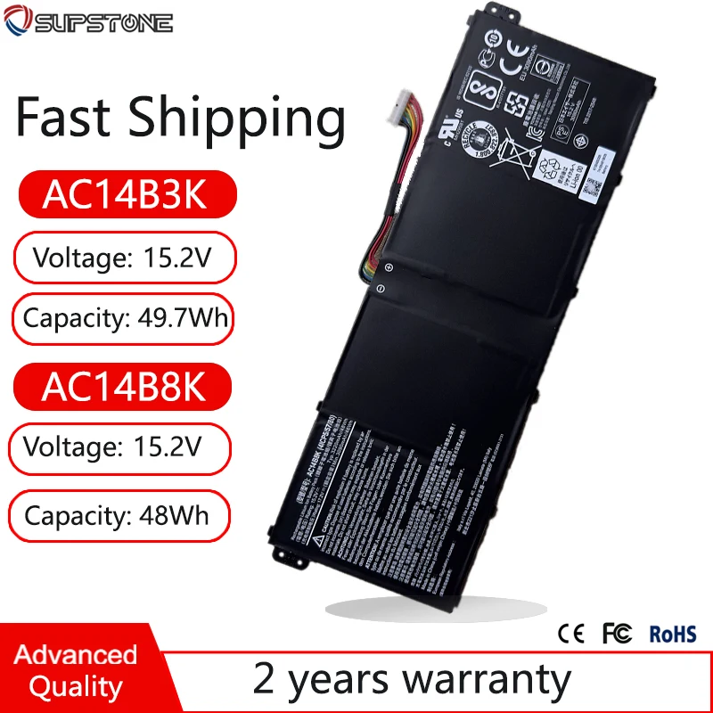 Batteria Ac14B3K Ac14B8K Per Acer Aspire Es1-512,311,521,522,523,571,572,731G,732,A315,A515,A517,A715,A717,Nitro 5 An515-52,Sf314