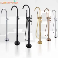 Floor Stand Bathtub Faucet Mixer Single Handle Mixer Tap Black 360 Rotation Spout With ABS Handshower Bath Mixer Shower Faucet 1