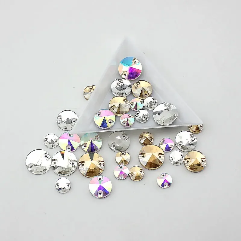 DUCRYSTAL 8mm-16mm 원형 봉제용 라인스톤 크리스탈 AB 실버 베이스 봉제용 라인스톤 비즈, 의류 장 봉제용 스톤