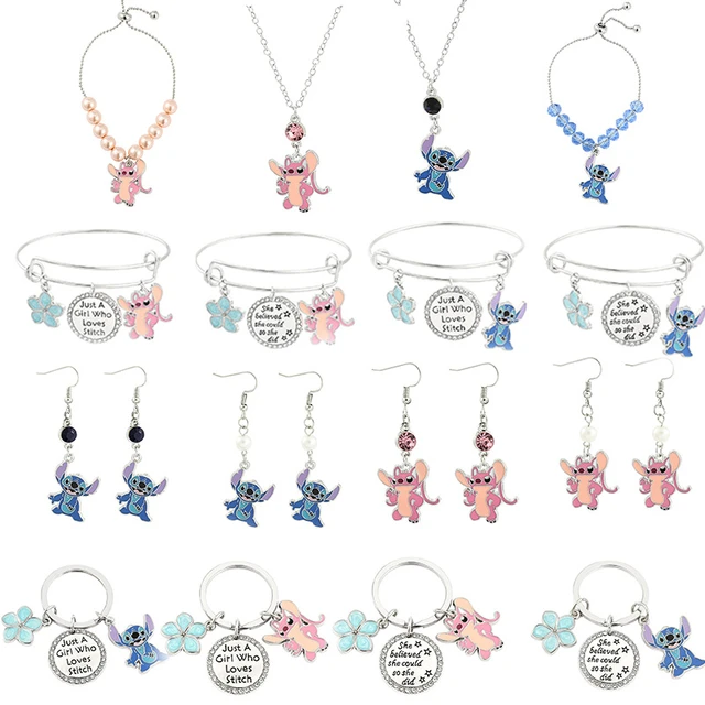 Stitch Boucles d'oreilles Anime Cartoon Stitch Ear Studs Ohana signifie  famille Stitch Lilo Bijoux Cadeaux pour femme fille