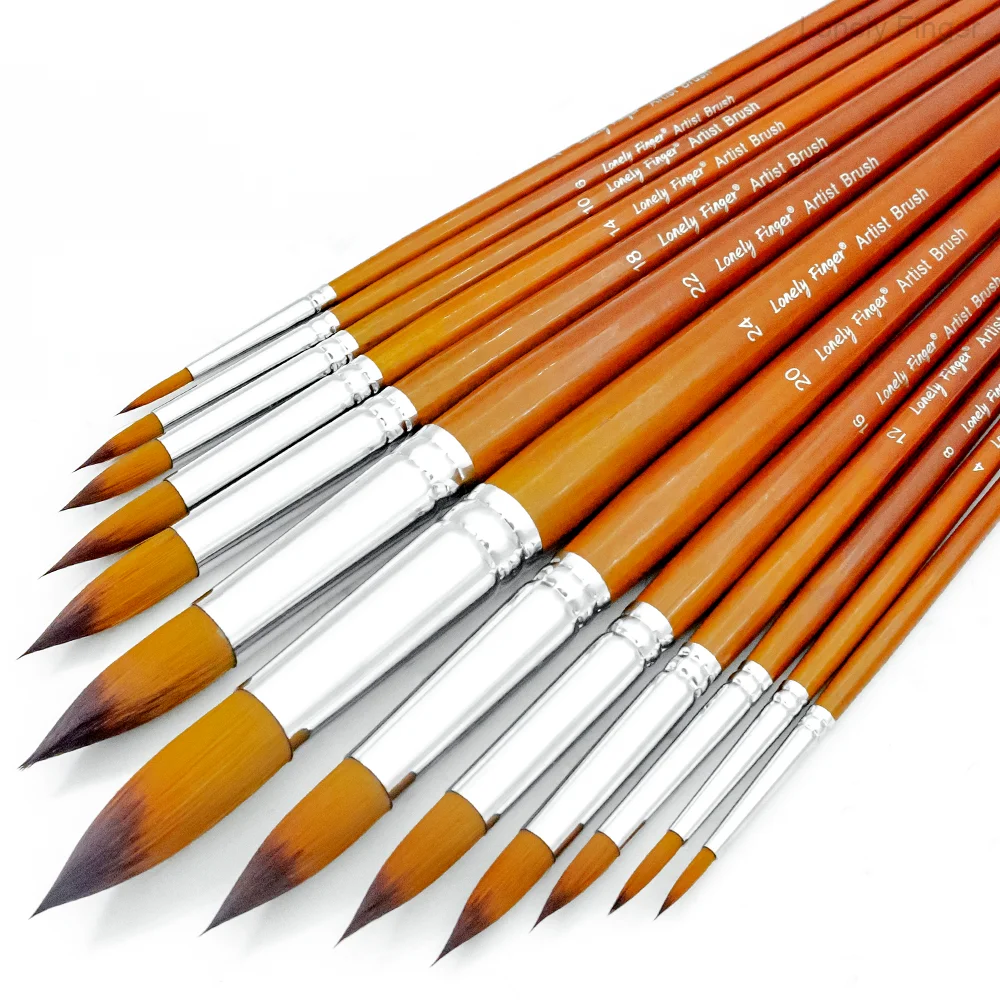 13 Pcs Long Artist Paint Brush Set, 4 Tip Shapes :Pointed/Flat/Angled/Filbert For Multi-Media Art & Craft,Wooden Handle_voghion.com