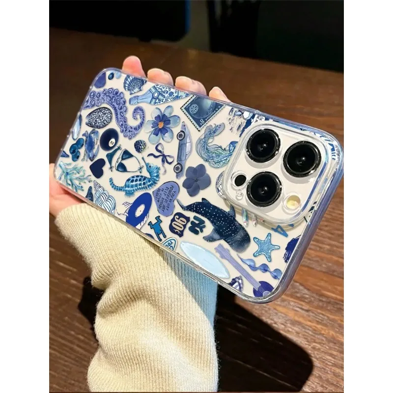 Blue Summer Ocean Pattern Soft Transparent Phone Case