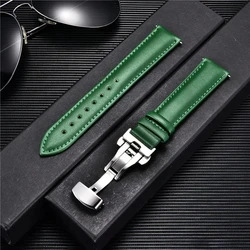 Premium Leather Watch Straps with Stainless Steel Butterfly Buckle - Casual and Stylish Watchbands - 22mm (Green)