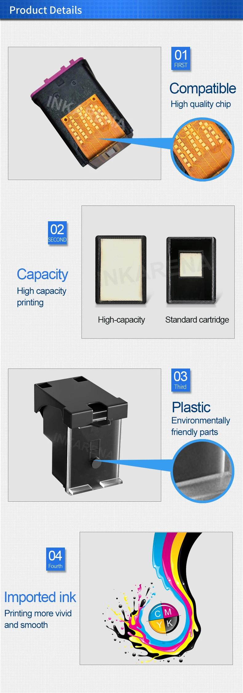 INKARENA-Cartucho de tinta recarregável para HP 305