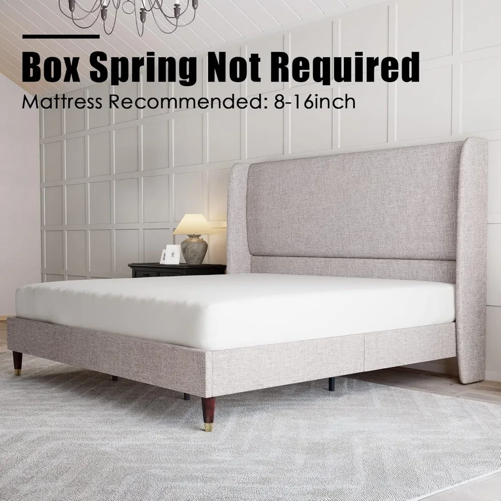 Full Platform Bed Frame 51.2" High Headboard Tall Upholstered Beds/No Box Spring Required/Wood Slat Support, Full Bed Frame 6