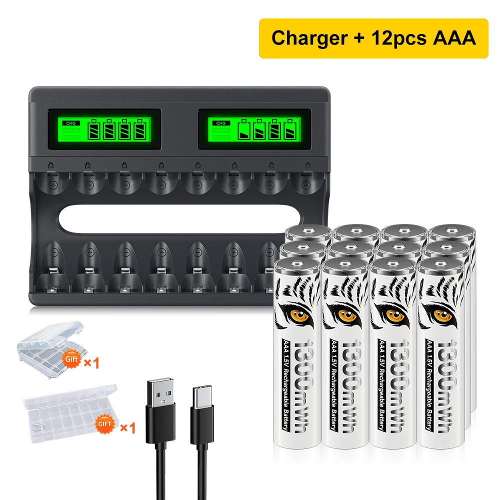 

PALO 1300mWh 1.5V AAA Li-ion Rechargeable Battery AAA 3A R3 Lithium Batteries With 8 Slots LCD USB 1.5V AA AAA Fast Charger