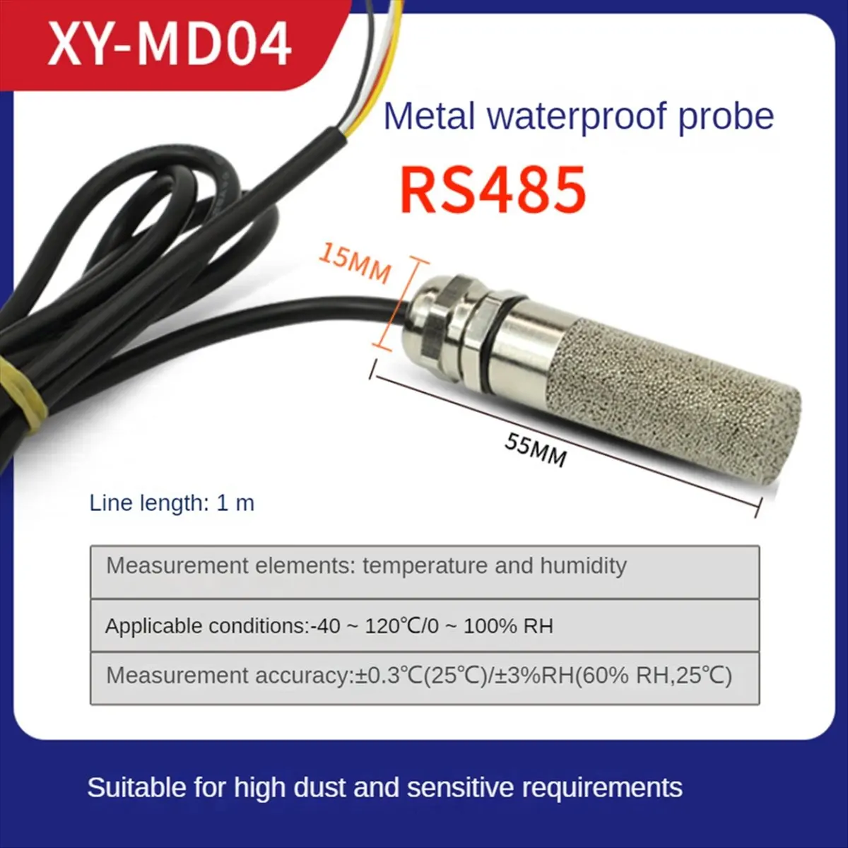 A10I DC5-28V RS485 온도 및 습도 송신기 Modbus XY-MD03 수집기 온도 및 습도 -메탈 헤드