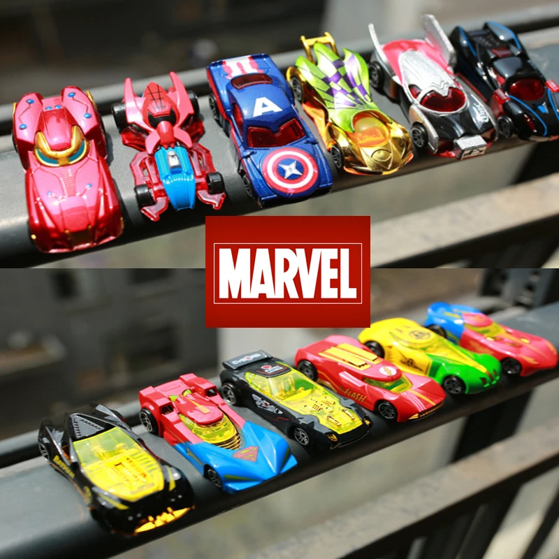 6pcs Alloy Marvel Avengers Car Kids Toys Spiderman Hulk Ironman Figurines Truck Funny Pull-back Vehicle Toy for Boys Gift