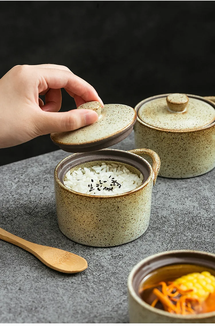 Description Picture 6 of itemCeramic Waterproof Stew Cup Small Soup Cup Japanese Coarse Pottery with Lid Stew Pot Household Complementary Food Bowl with Lid