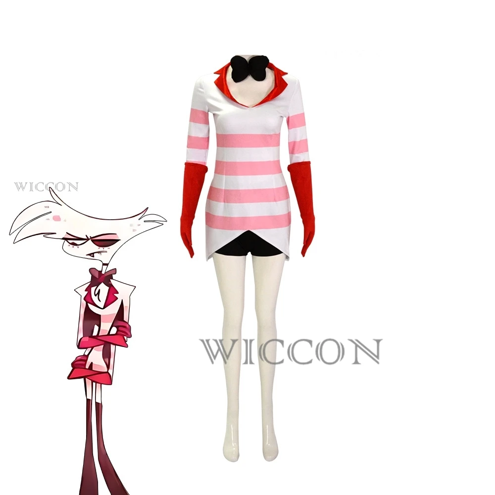 

Hazbin Anime Hotel Cosplay Costume Clothes Uniform Cosplay Angel Dust Sexy Dress Red And White Stripes Halloween Party Woman