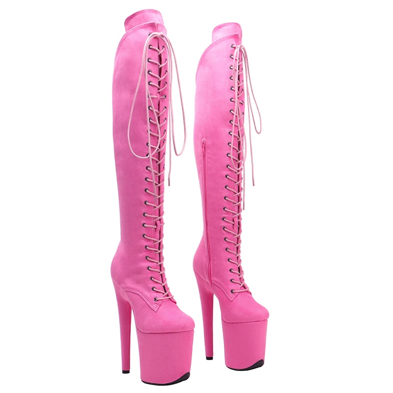 Leecabe   20CM/8inches  Suede Upper Pole dancing shoes High Heel platform Boots closed toe Pole Dance boots