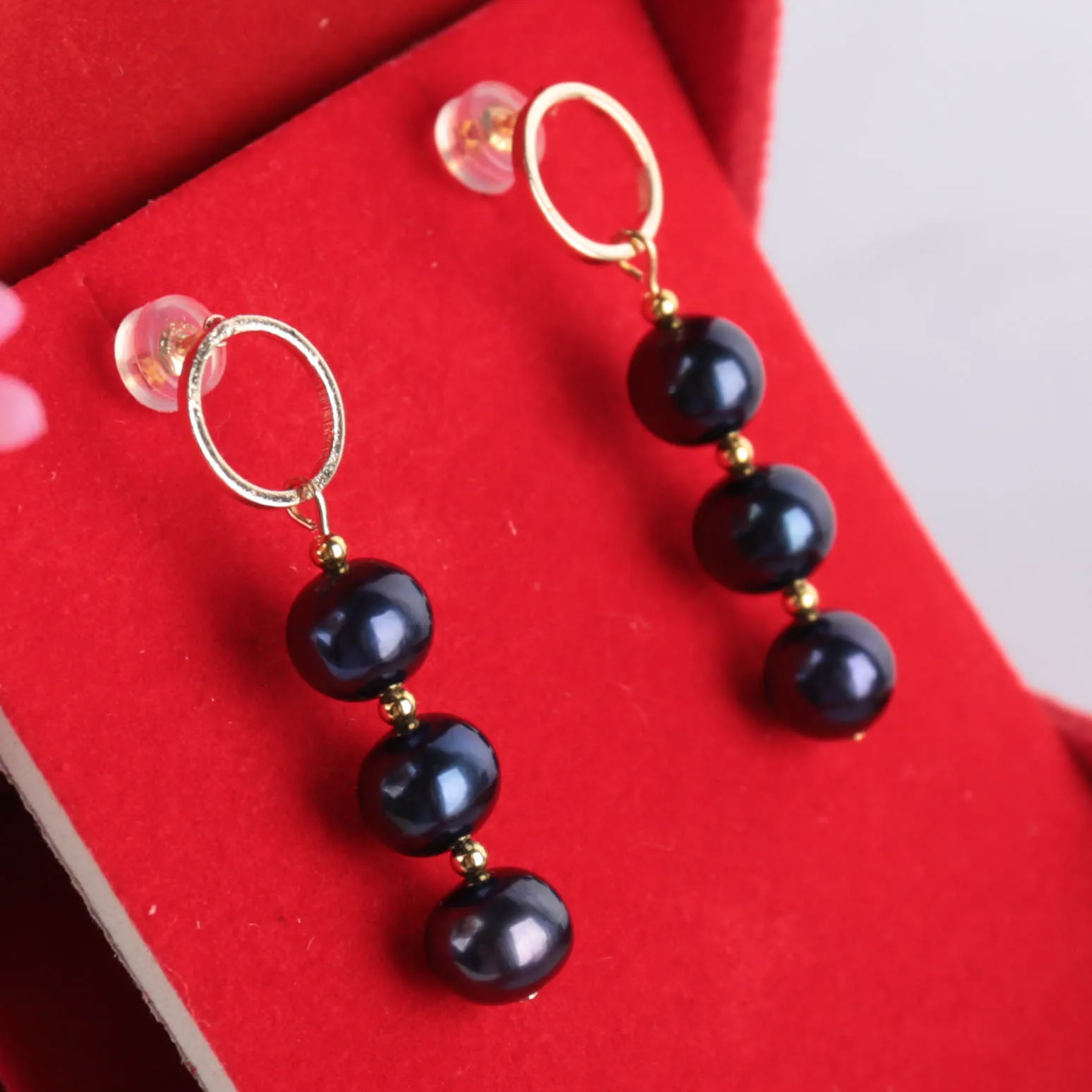

7-8MM Natural black pearl beads Earring 18k Ear Drop Men Wedding Dangle Gold Bohemian Office Unisex Silver Diamond Teens Women