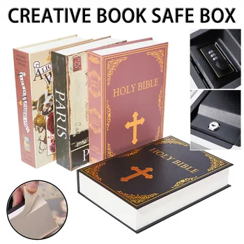 Creative Book Style Safe Box Money Jewelry Stash Hidden Secret Compartment Key Lock Metal Storage Box Simulation Classic Book 1