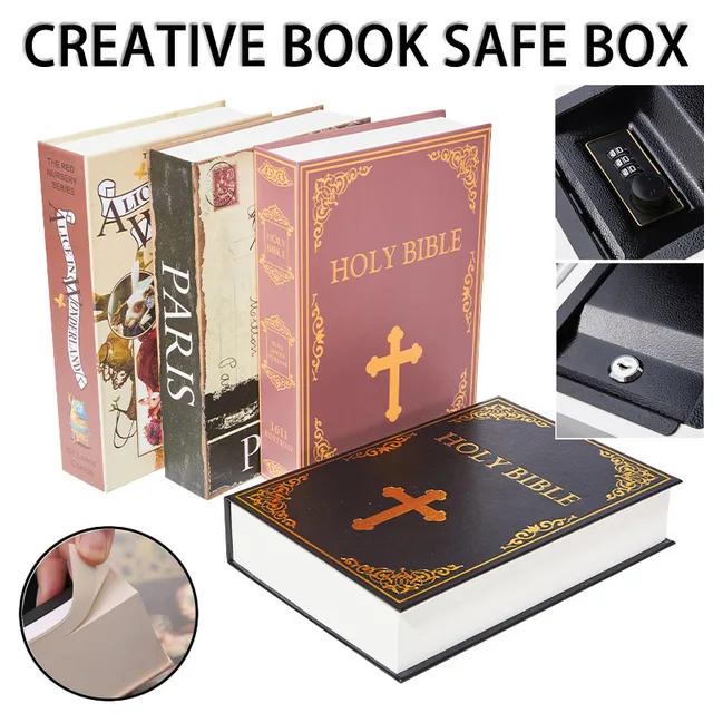 Creative Book Style Safe Box Money Jewelry Stash Hidden Secret Compartment Key Lock Metal Storage Box Simulation Classic Book 1