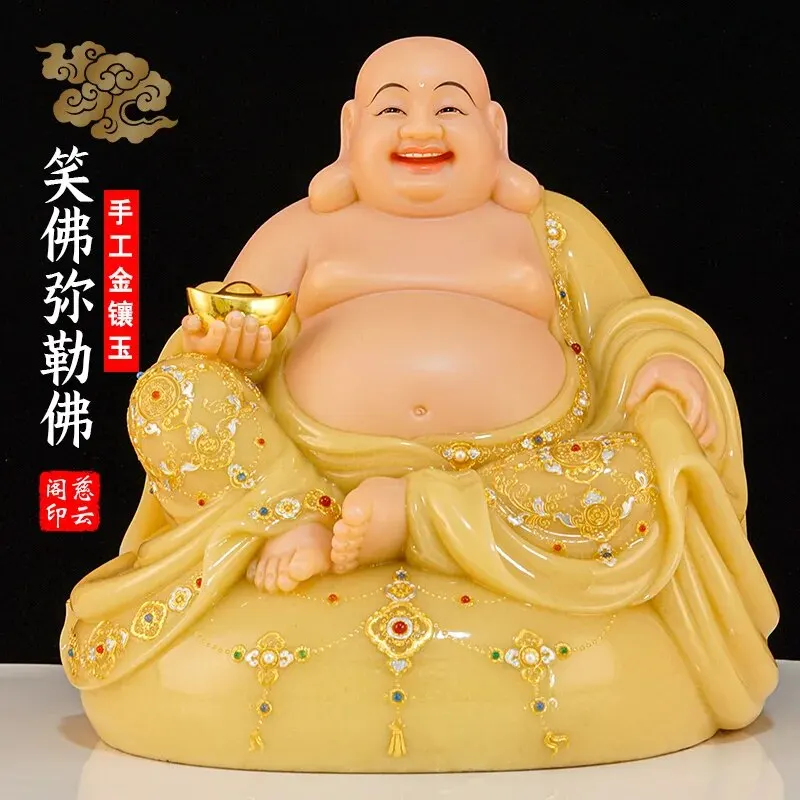 

2023 Asia Buddhism High grade jade Maitreya God of wealth Buddha statue HOME altar efficacious God bring wealth MONEY good luck