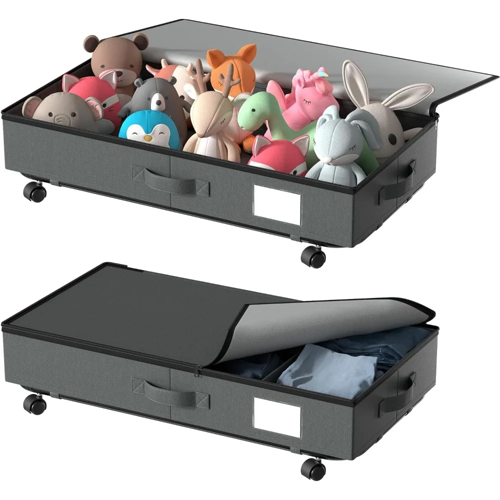 

Under Bed Drawers,Under Bed Storage with Wheels - Storage Under Bed with 3 Handles and Label Holder,2-in-1 Underbed Storage Bins
