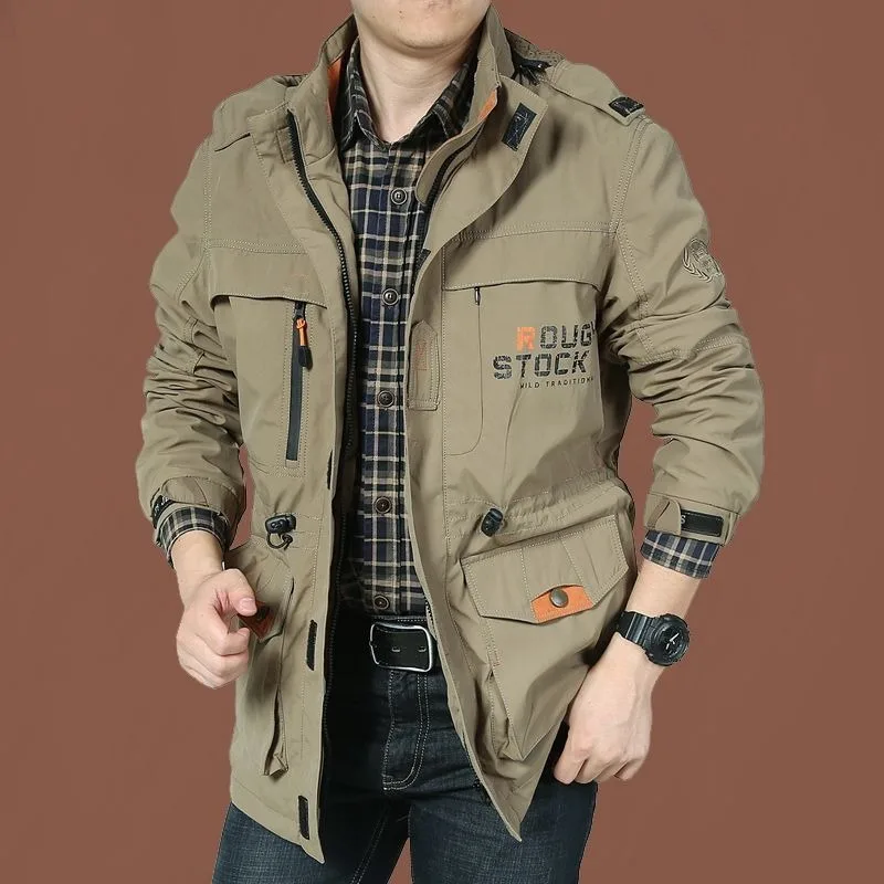 Male Large Size Detachable Hat Coat Men Loose Windproof Waterproof Outdoor Jacket Casual All-Matching Solid Color Sports Outwear