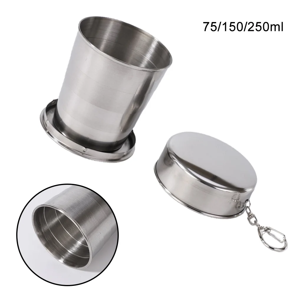 접이식 스테인리스 스틸 접이식 컵, 탄산 음료, 하이 퀄리티 실버, 75ml, 150ml, 250ml, 1 개