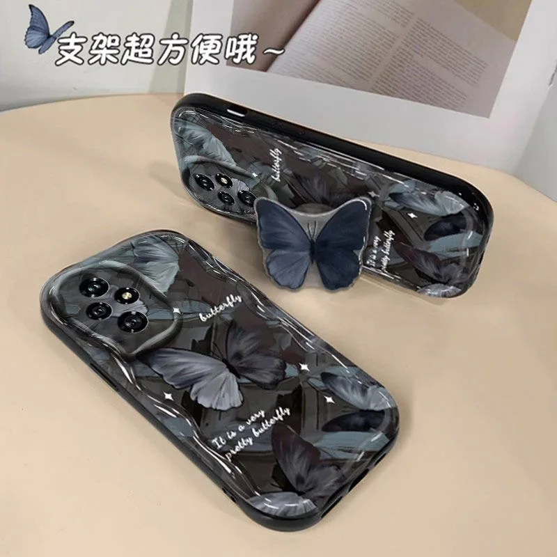 Elegant Black Butterfly Grip Tok Holder Wave TPU Soft Phone Case