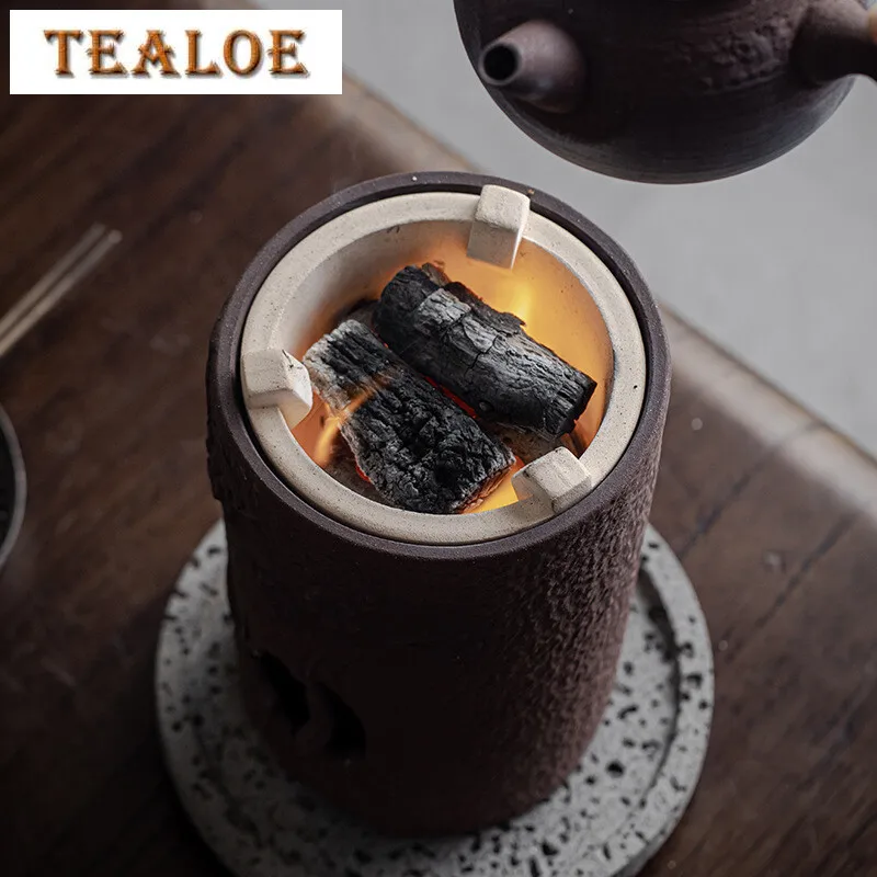 Rock Mud Handmade Tea Warmer Stove Japanese Style Side Handle Pot Warmer Vintage Tea Stove Kettle Stand Ceremony Ornaments
