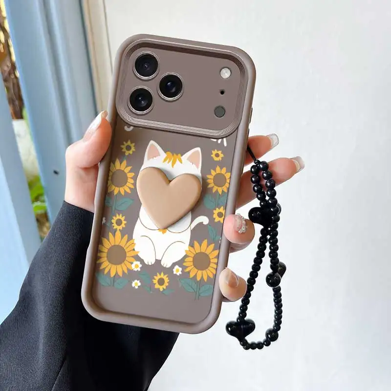 3-Piece Happy Cat Phone Case Set with Lanyard and Craft Embellishments