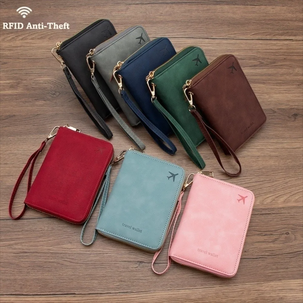 Versatile PU Leather RFID Passport Wallet with Secure Zipper Closure