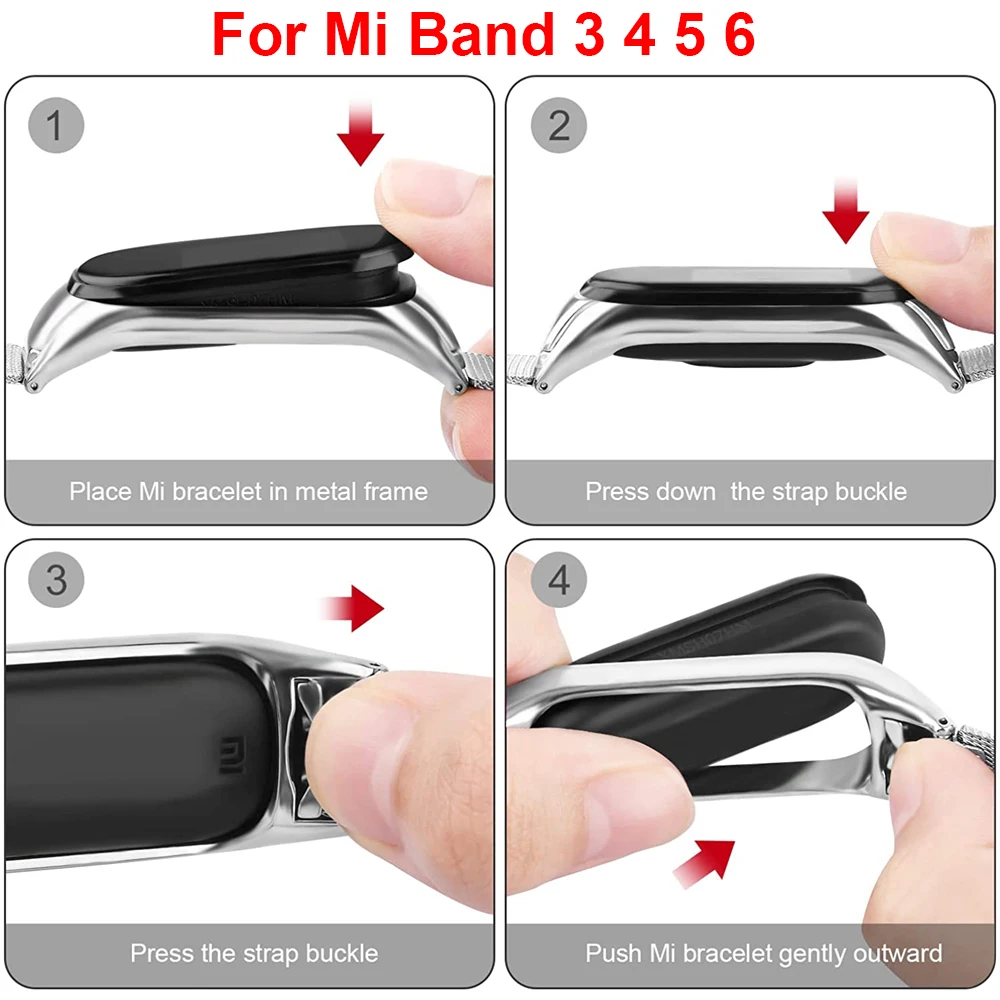 Essidi-pulseira de Relógio de para Homens e Mulheres Banda Loop com Case Metal Xiaomi mi Band Aço Inoxidável - Image 5