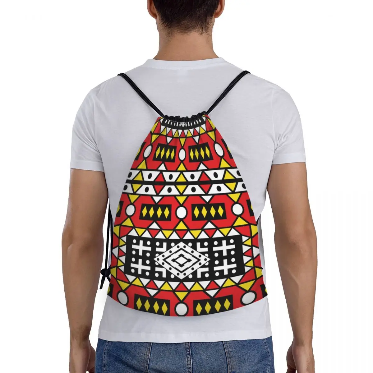Custom Kizomba Samakaka Ankara Print Drawstring Bag Men Women Gym Sports Sackpack African Wax Design Shopping Storage Backpacks 5