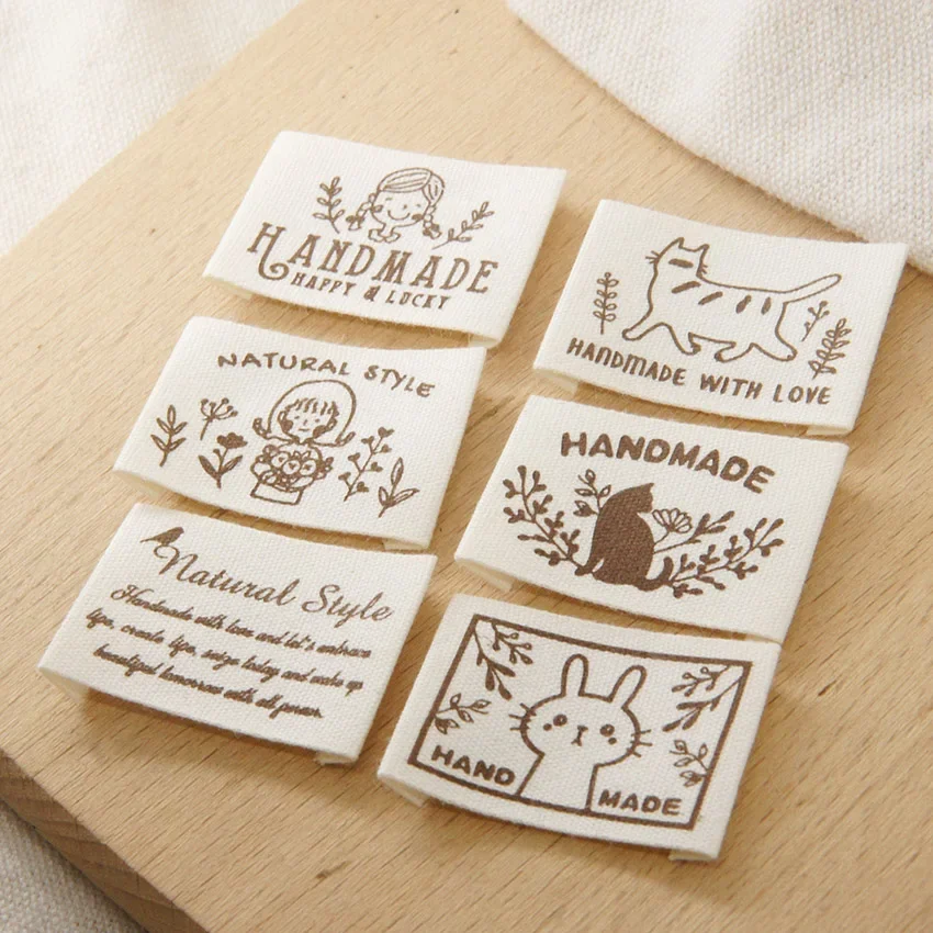 

Cotton handmade cloth label coffee color girl cat rabbit English flower fabric accessories accessories