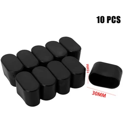 Oval Chair Leg Caps - 10 - Pack Rubber Protectors for Indoor & Outdoor Furniture (Black 15x30mm)