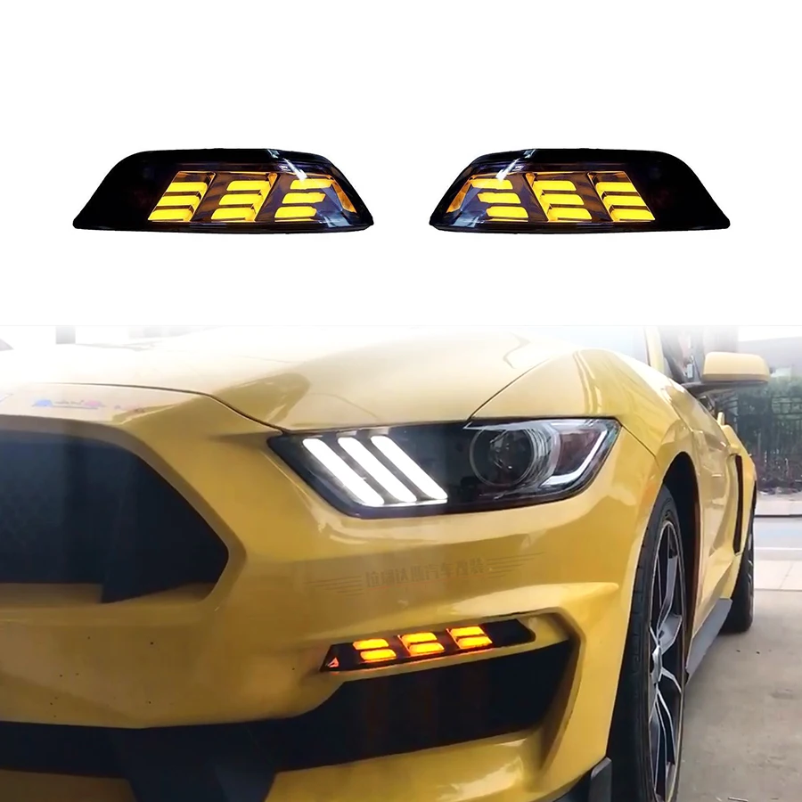 For Ford Mustang LED Turn Signals Signal Light White Running Lights Yellow Turn Signal Fits all 2015 2016 2017  Models Fog Lamp