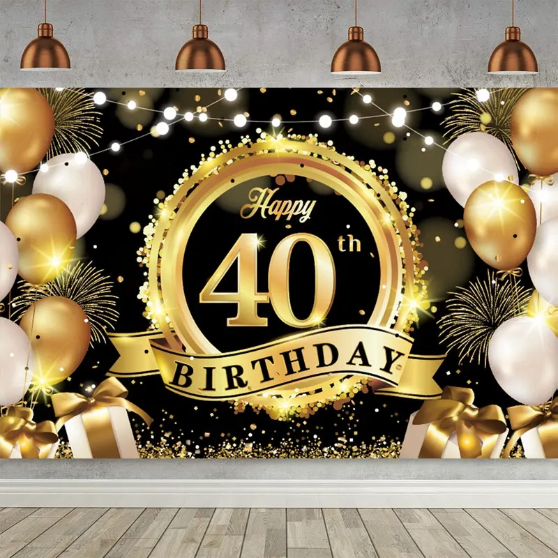 Happy 40th Birthday Backdrop Background Banner For Man Woman Balloon Door Curtain 40 Years Anniversary 40 Birthday Party Decor