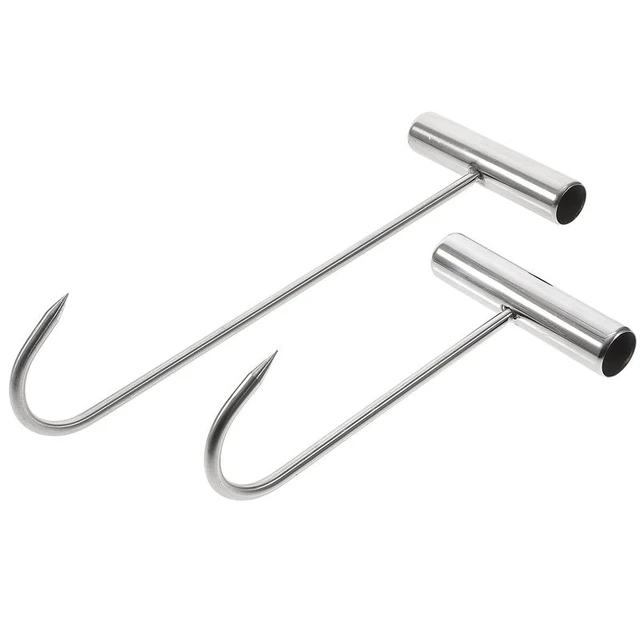 2Pcs T- Handle Hook For Fish Meat T Shaped Steel Meat Hook Meat