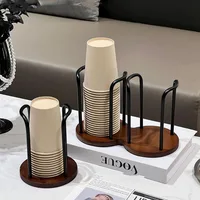 Disposable Cup Storage Holder Rack Shelf Water Tea Cups Wood Dispenser with Longer Stick Mug Display Stand Organizer Supplies 1