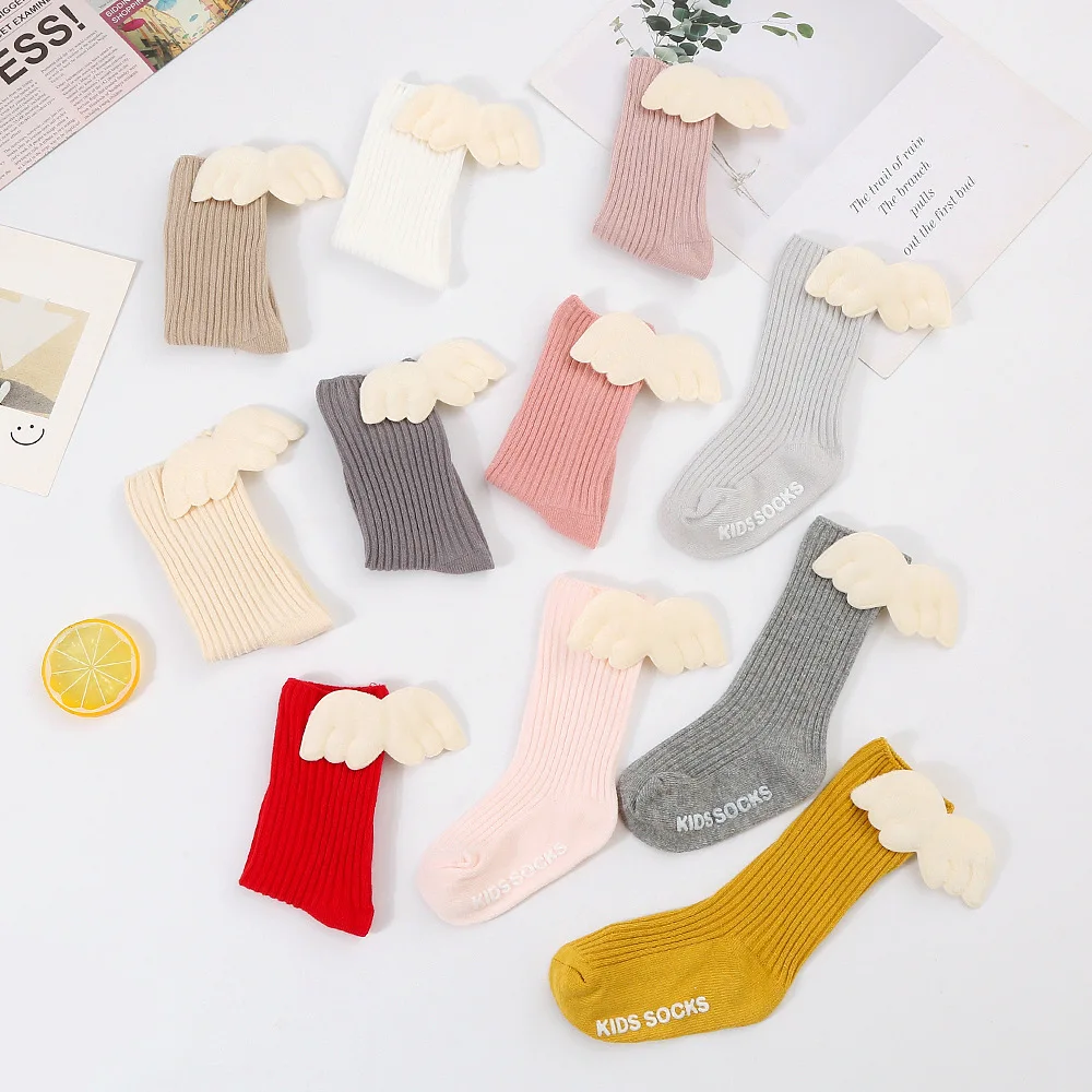 

Newborn Baby Socks for Girls Spring Autumn Toddler Infant Girls Cute Soft Solid Knitted Angel Wing Kids Princess Anti Slip Socks